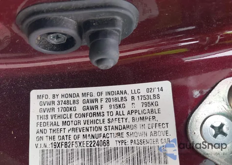 2014 Honda Civic Lx from USA, damaged, VIN 19XFB2F5XEE224068